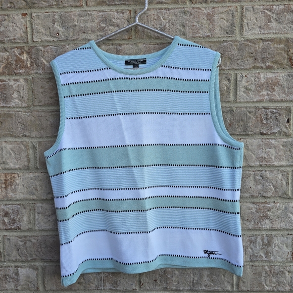 St John Sport by Marie Gray Sleeveless Top Knit Wool Blend Blue White Striped L - Picture 9 of 9